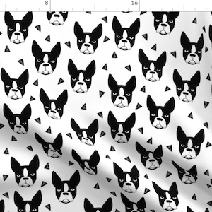 Boston Terriers Fabric - Boston Terrier - Black And White Fabric By Andrea Lauren Boston Terriers Cotton Fabric By The Yard with Spoonflower