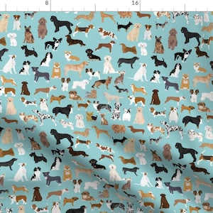 Dogs Light Blue Lots Of Breeds Dog Breed Fabric By Petfriendly - Dog Breed Aqua Blue Home Decor Cotton Fabric By The Yard With Spoonflower