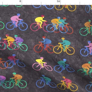 Painted Biking Fabric - Bikers Dark Grey By Jvclawrence - Race Wheels Tyres Push Bike Bicycle Fun Cotton Fabric By The Yard With Spoonflower