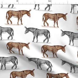 Donkey Fabric - 2 Donkeys By Leroyj - Donkey Brown Gray Mule Horse Donkey Farm Animal Cotton Fabric By The Yard With Spoonflower