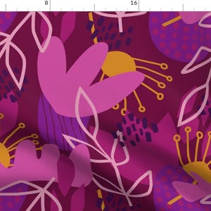 Retro Floral Fabric - Abstract Purple Floral By Latheandquill - Floral Retro Decor Magenta Cotton Fabric By The Yard With Spoonflower