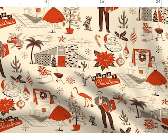 Red Christmas Toile Fabric - Merry Mid-century by ruby_ritz - Vintage Retro Christmas 1950s Christmas Tree Fabric by the Yard by Spoonflower