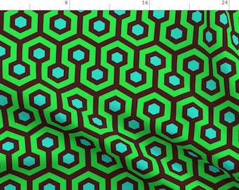 70s Green And Blue Hexagon Fabric - Overlook Ducky Egg Green By Babalooga - 70s Colorblock Cotton Fabric By The Yard With Spoonflower
