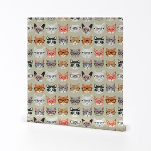 Cats Wallpaper - Spectacular Cats By Cynthia Arre - Orange Gray Cats Custom Printed Removable Self Adhesive Wallpaper Roll by Spoonflower