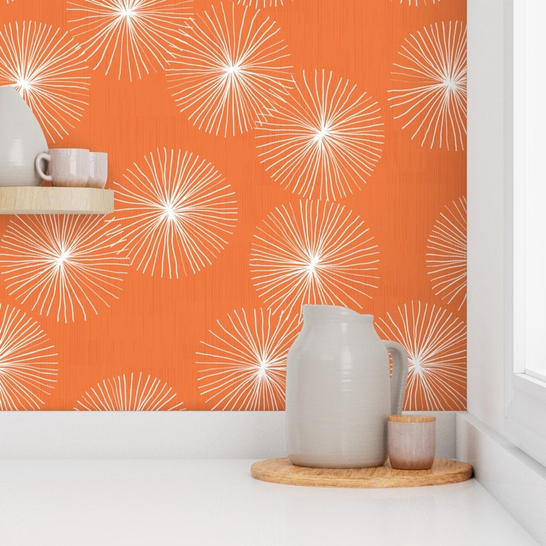 Mid Century Modern Wallpaper Dandelions MM Tangerine by Etsy