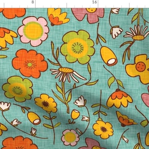 Retro Floral Apparel Fabric - Retro Wedding Floral by bruxamagica - Groovy Mid Mod Floral Boho Bohemian Mcm Clothing Fabric by Spoonflower