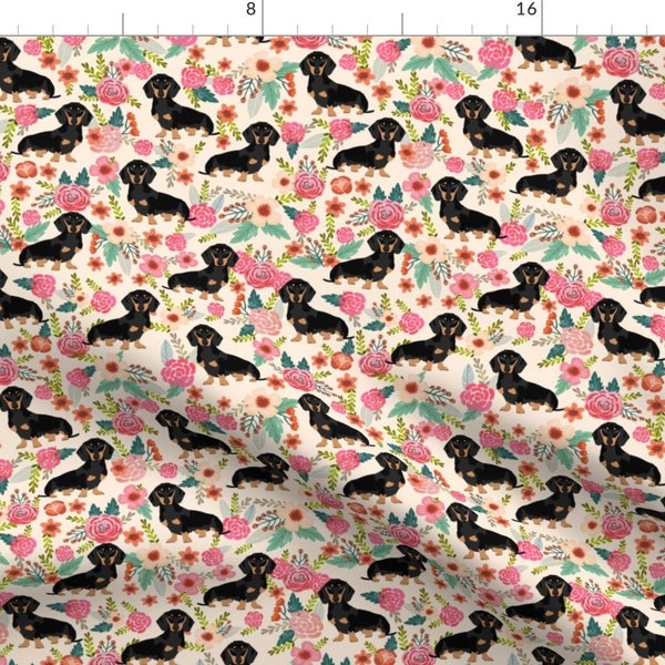 Doxie Flowers Florals Dachshund Fabric By Petfriendly - Dog Cotton fabric by the yard with Spoonflower