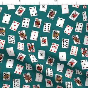 Playing Cards Fabric - Scattered Playing Cards Aqua By Thin Line Textiles - Deco of Cards Magic Cotton Fabric By The Yard With Spoonflower