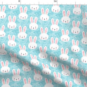 Easter Fabric - Bunny On Light Blue By Littlearrowdesign - Easter Bunny Blue Horizontal Stripe Cotton Fabric By The Yard With Spoonflower image 1