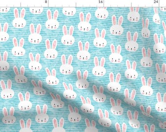 Easter Fabric - Bunny On Light Blue By Littlearrowdesign - Easter Bunny Blue Horizontal Stripe Cotton Fabric By The Yard With Spoonflower