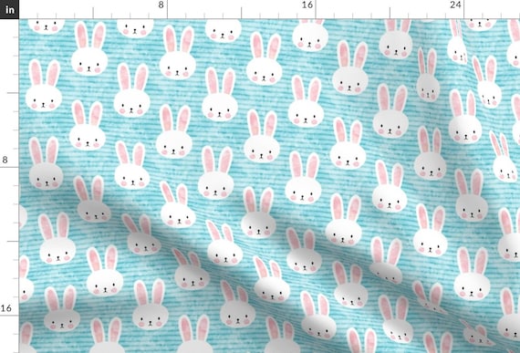 Easter Fabric - Bunny On Light Blue By Littlearrowdesign - Easter Bunny Blue Horizontal Stripe Cotton Fabric By The Yard With Spoonflower