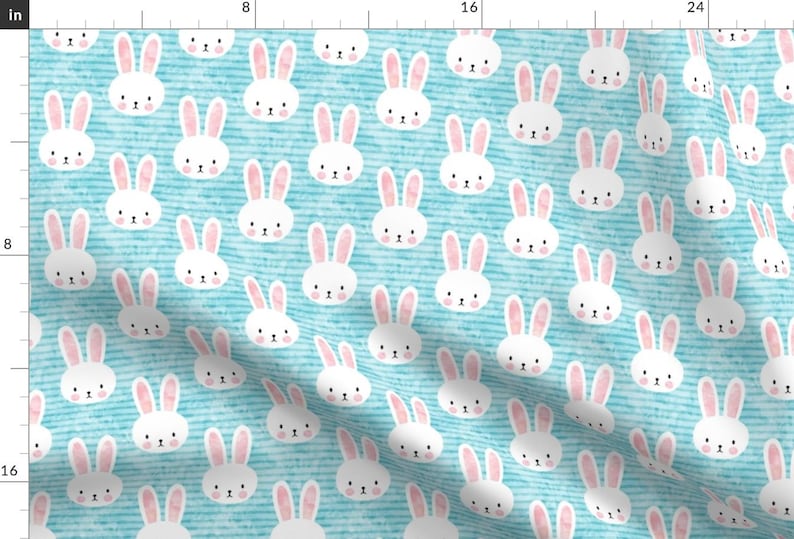 Easter Fabric - Bunny On Light Blue By Littlearrowdesign - Easter Bunny Blue Horizontal Stripe Cotton Fabric By The Yard With Spoonflower image 1