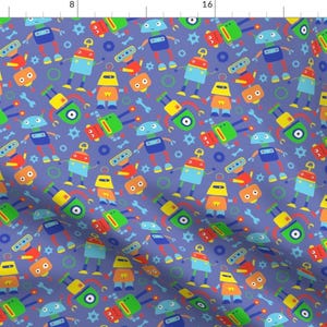 Cartoon Robots Illustration Fabric - Retro Robots By Dalesimpsondesign - Robots Kids Room Cotton Fabric By The Yard With Spoonflower