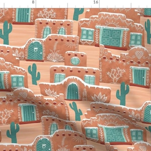 Gingerbread Houses Cactus Fabric - Gingerbread Adobe Houses By Byre Wilde - Gingerbread Cotton Fabric By The Yard With Spoonflower