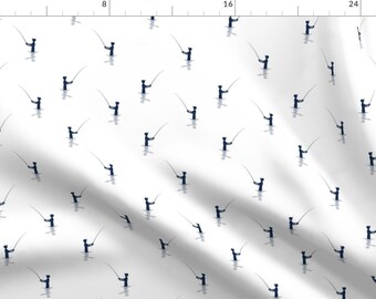 Fishing Fabric - Fishing || Adventure Camp (Custom Blue) By Littlearrowdesign - Fishing Blue Cotton Fabric By The Yard With Spoonflower