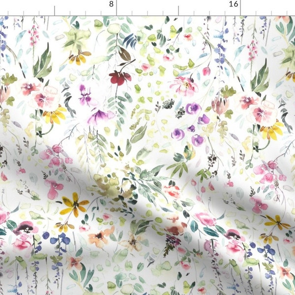 Waterolor Fabric - Wildflower Meadow by hipkiddesigns -  Floral Botanical Wildflowers Spring Summer Fabric by the Yard by Spoonflower