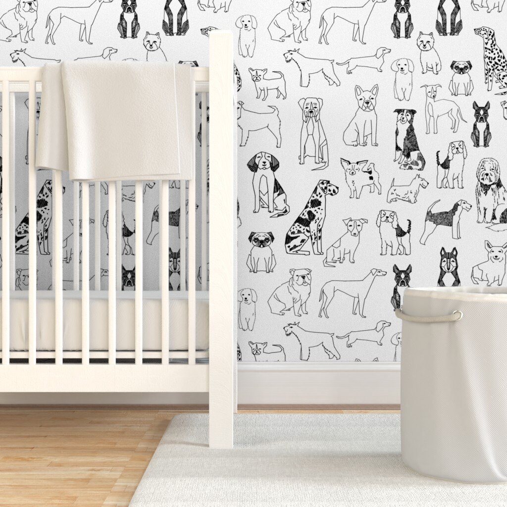 Dogs Wallpaper Black and White Illustration Pet by Andrea - Etsy