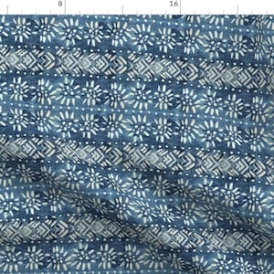 Indigo Tribal Fabric - Handpainted Vintage Indigo By Jennifer Rizzo - Indigo Boho Southwestern Cotton Fabric By The Yard With Spoonflower