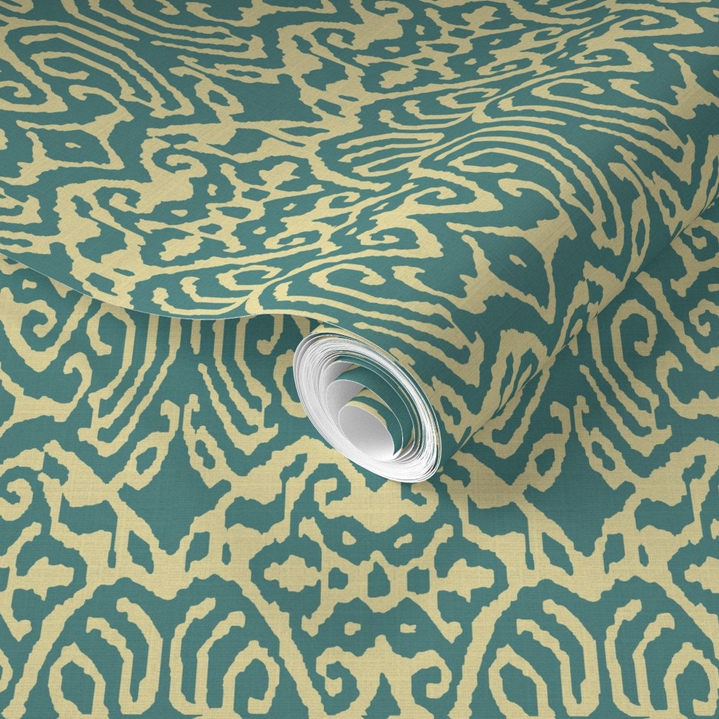 Blue and Yellow Ikat Wallpaper Ikattealtexture by Ragan Etsy