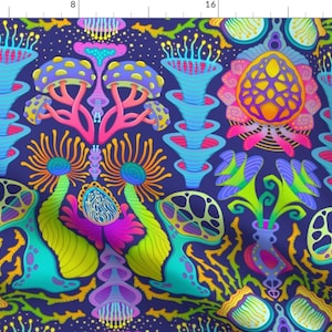 Psychedelic Floral Fabric - Otherworldly Botanicals by cuteteez - Alien Mushroom Trippy Colorful Saturated Fabric by the Yard by Spoonflower