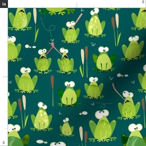 Frog Fabric - Croooaaaak! By Mulberry Tree - Teal Lime Green Swamp Kids Toad Frog Science Nature Cotton Fabric By The Yard With Spoonflower image 3