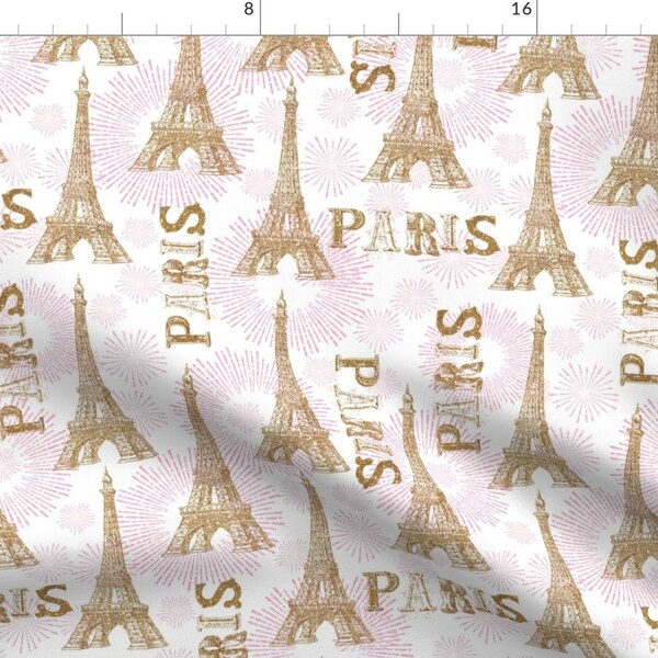 Paris Eiffel Tower Fabric - Sparkle Eiffel Tower By Cynthiafrenette - Pink Paris Eiffel Tower Cotton Fabric By The Yard With Spoonflower