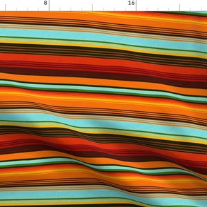 Mexican Fabric - Mexican Stripes By Vannina - Blue Orange Black Stripes Hispanic Festive Colorful Cotton Fabric By The Yard With Spoonflower