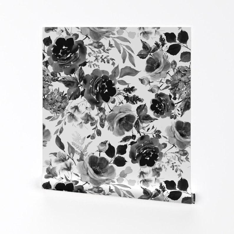 Buy Black White Floral Wallpaper Black Watercolor Floral by