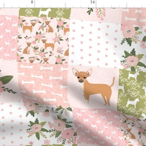 Chihuahua Fabric -Chihuahua Pet Quilt D Dog Breed Cheater Quilt Wholecloth Fabric By Petfriendly- Cotton Fabric By The Yard With Spoonflower