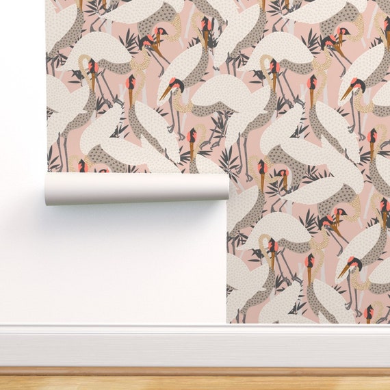 Heron Wallpaper Heron Pink by Holli Zollinger Nautical - Etsy