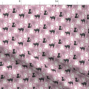 Halloween Fabric - Spooky Halloween by cateandrainn -  Spooky Ghosts Black Cat Lilac Purple Small Scale Fabric by the Yard by Spoonflower