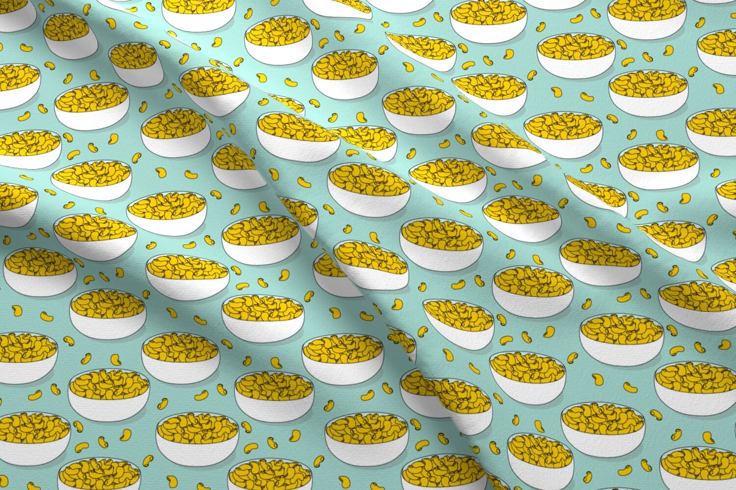 Mac And Cheese Fabric MacAndCheeseOn Teal By Lilcubby Etsy