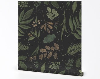 Moody Botanical Wallpaper -  Dark Botanical Leaves by thestorysmith - Jumbo Scale Garden Removable Peel and Stick Wallpaper by Spoonflower