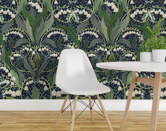 Art Nouveau Peel and Stick Wallpaper -  Botanical Floral Boho Art Deco - Removable Wall Decor Art - Lily Of The Valley  by design_dannick