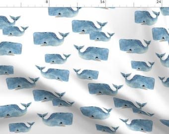 Watercolor Whale Fabric - Whale Pod In Blue By Taraput - Nautical Whale Cotton Fabric By The Yard With Spoonflower