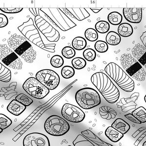 Sushi Fabric - Sushi Coloring By Marketa Stengl- Sushi Rice Chopstick Japanese Food Kitchen Decor Cotton Fabric By The Yard With Spoonflower