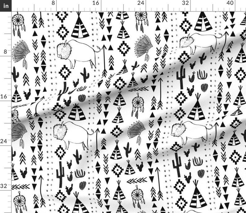 Southwest Stripe Fabric Southwest Black and White by Etsy