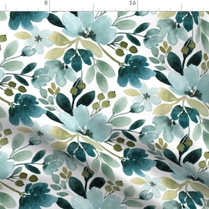 Watercolor Blue Garden Fabric - Kimber Floral By Bluebirdcoop - Watercolor Flower Home Decor Cotton Fabric By The Yard With Spoonflower