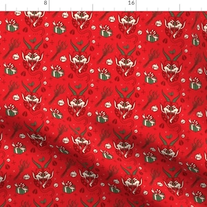 Krampus Red Christmas Scary Fabric - Krampus In Christmas Colors By Pinkindetroit - Krampus Cotton Fabric By The Yard With Spoonflower