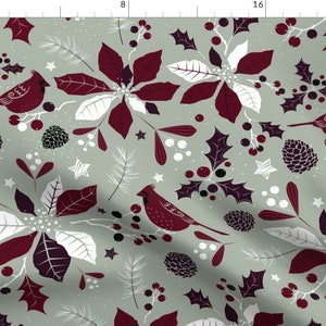 Elegant Holiday Poinsetta Fabric - Holiday Spirit By Avisnana - Elegant Holiday Green And Purple Cotton Fabric By The Yard With Spoonflower