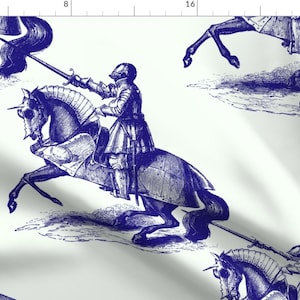 Knights Fabric - Knights Of Broadway By Peacoquettedesigns - Blue Antique Knights Home Decor Cotton Fabric By The Yard With Spoonflower