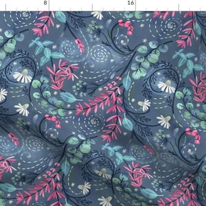 Floral Fabric - Witches Herbs Aroma By Marketa Stengl - Blue Pink Purple Spiral Floral Eucalyptus Cotton Fabric By The Yard With Spoonflower