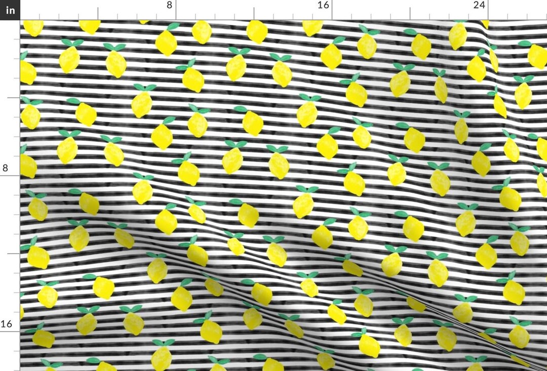 Classic Lemon Stripe Fabric - so Fresh Lemons on Black Watercolor ...