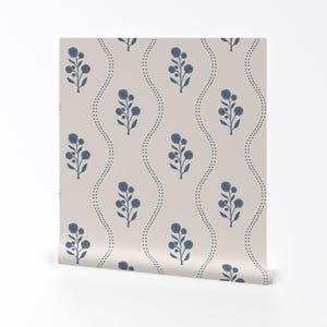 Carta da parati rimovibile con motivo floreale Cottage - Strisce blu del giardino botanico - Decorazione murale - Strisce di fiori selvatici di k_hackl