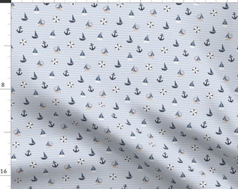 Preppy Sail Boat Fabric - Little Sail Boat by hufton_studio - Nautical Anchor Baby Blue Coastal Nautical Fabric by the Yard by Spoonflower
