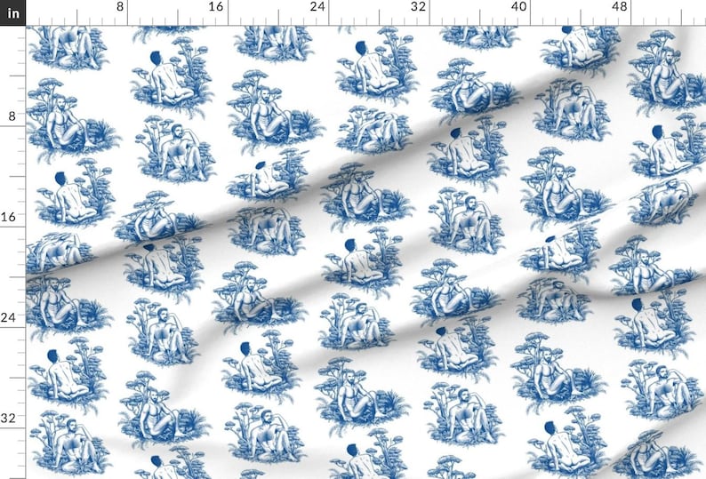Adult Mature Toile Fabric - Pastoral Men By In Wonderland - Toile Male Men White Classic Romantic Cotton Fabric By The Yard With Spoonflower image 2