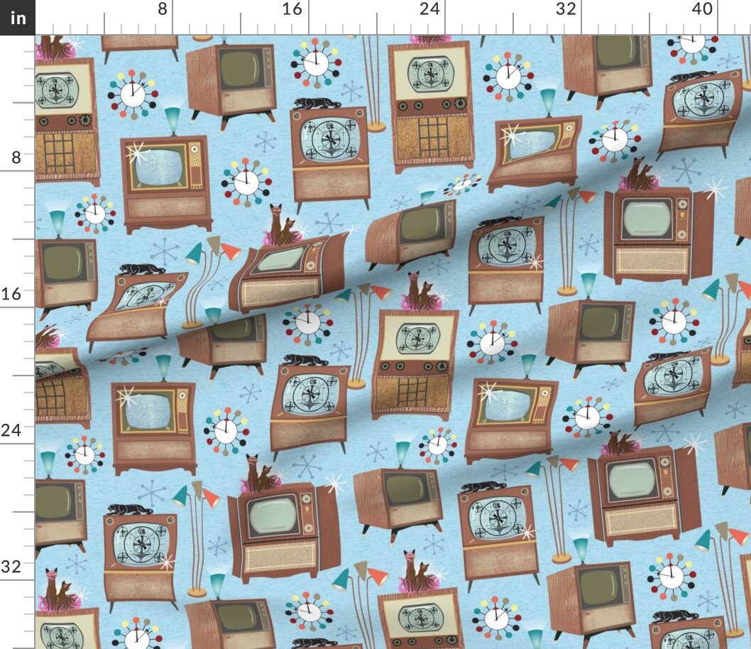 Television Fabric 1950s Tv Sets by Vinpauld Fifties Etsy