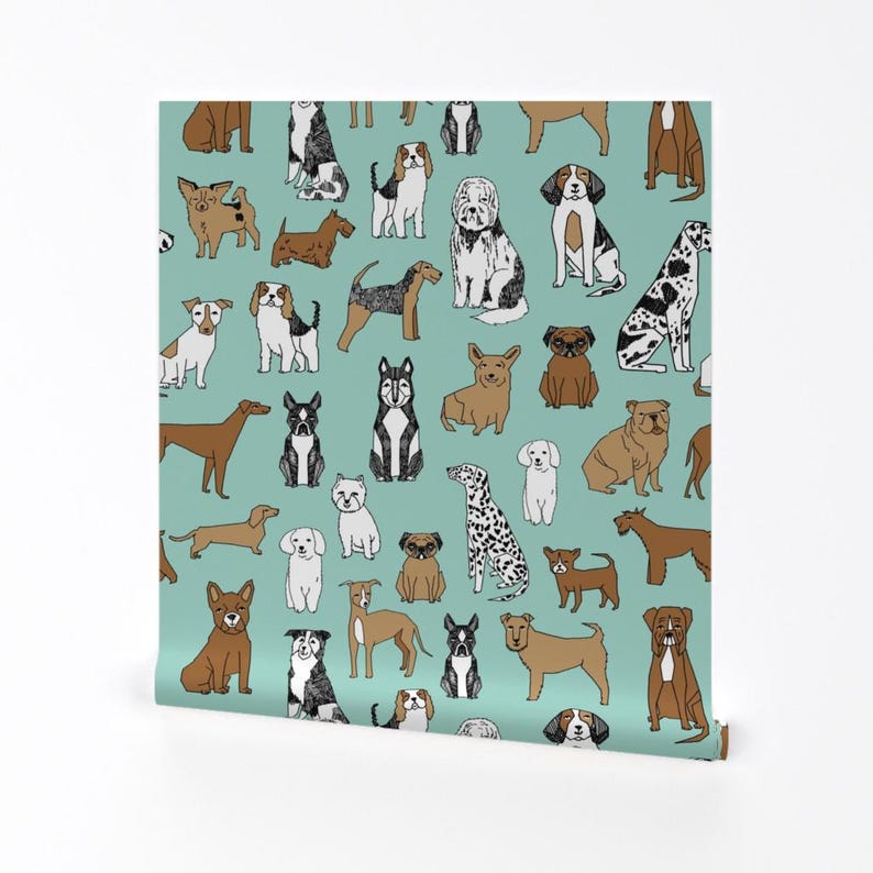 Papel pintado de perros - Estampado de razas de perros Mint Pets de Andrea Lauren - Rollo de papel pintado autoadhesivo removible con estampado personalizado de mascotas de Spoonflower imagen 2