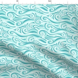 Ocean Waves Fabric - Ocean Waves Aqua By Littlerhodydesign - Ocean Waves Beach Decor Cotton Fabric By The Yard With Spoonflower