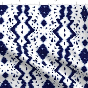 Blue Ikat Ink Design Watercolor Indigo White Fabric - Navy Ikat 2 By Jenlats - Blue Ikat Cotton Fabric By The Yard With Spoonflower